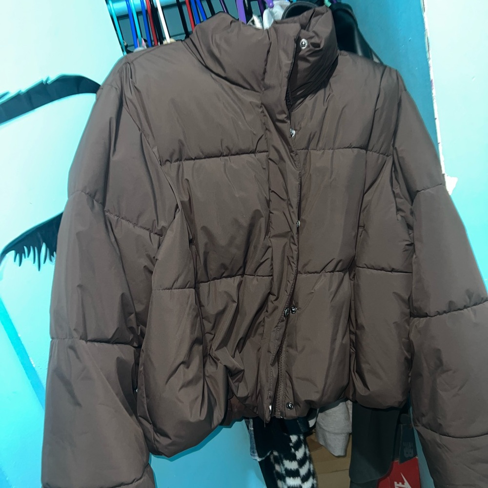 Garage Dark Brown Puffer Jacket (cropped)